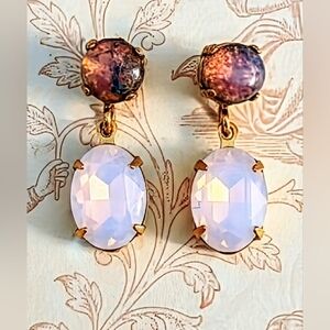 Pink Fire Opal And Swarovski Rosewater In Drop Down Earrings In Gold Plated